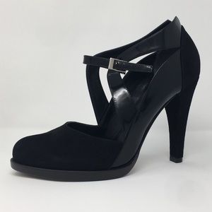 NEW Banfi Zambrelli Black Suede Open Side Pumps